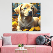 Puppy hond spelen in herfst bladeren canvas afdruk (Insitu (Woonkamer))
