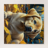 Puppy hond spelen in herfst bladeren legpuzzel (Horizontaal)