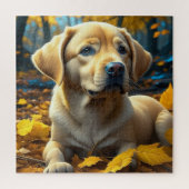 Puppy hond spelen in herfst bladeren legpuzzel (Verticaal)