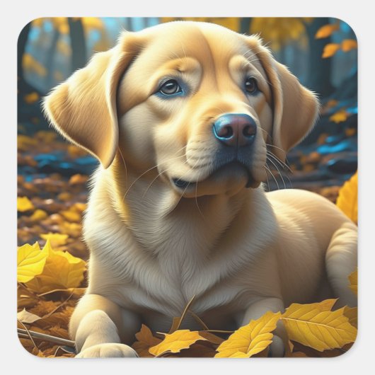 Puppy hond spelen in herfst bladeren vierkante sticker (Voorkant)