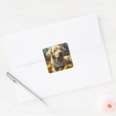 Puppy hond spelen in herfst bladeren vierkante sticker (Envelop)