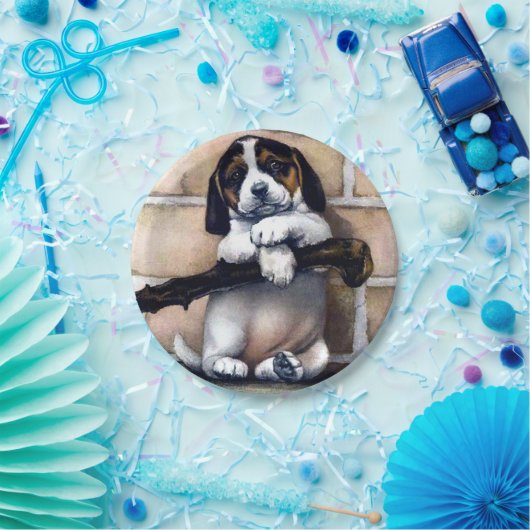 Puppy hond te koop schattige  illustratie beagl papieren bordje (Feest)