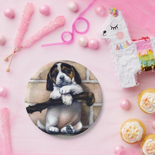 Puppy hond te koop schattige illustratie beagl papieren bordje (Feest)