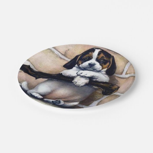 Puppy hond te koop schattige  illustratie beagl papieren bordje (Gekanteld)