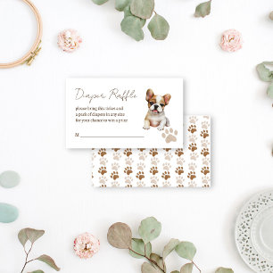 Puppy hond thema baby shower luier loterij informatiekaartje