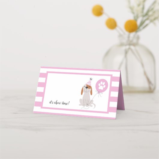 Puppy Hond Thema Verjaardag Roze Voedseltent Plaatskaartje (Voorkant)