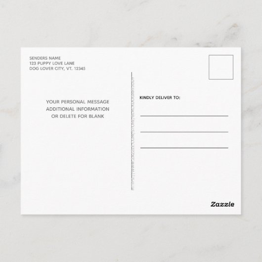 Puppy hond Verjaardag Kom Zitten Speelfeest Briefkaart (Achterkant)