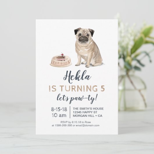 Puppy hond verjaardag, laten we paw-ty! Uitnodigin Kaart (Staand voorkant)