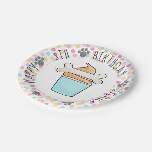 Puppy Hond Verjaardag Pawty Dessert Cupcake Papieren Bordje (Gekanteld)