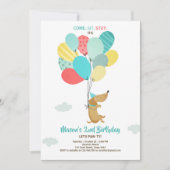 Puppy hond Verjaardag uitnodiging Ballonnen Boy Bl (Voorkant)