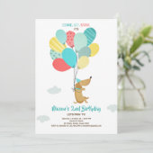 Puppy hond Verjaardag uitnodiging Ballonnen Boy Bl (Staand voorkant)