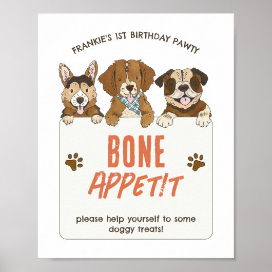 Puppy Hond Verjaardag Voedsel Tafel Bot Appetit Te Poster (Voorkant)