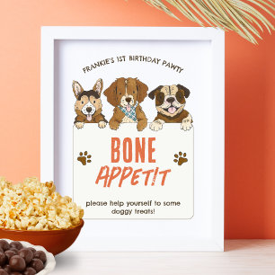 Puppy Hond Verjaardag Voedsel Tafel Bot Appetit Te Poster