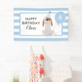 Puppy Hond Verjaardagsbanner Blauwe Strepen Spandoek (Insitu)