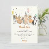 Puppy hond verjaardagsfeestje bedankje kaart (Staand voorkant)
