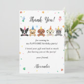 Puppy hond verjaardagsfeestje bedankje kaart (Staand voorkant)