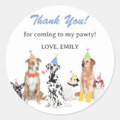 Puppy hond verjaardagsfeestje bedankje ronde sticker (Voorkant)