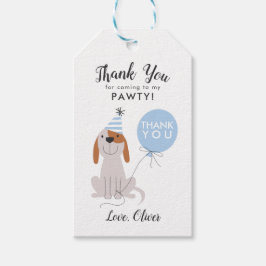 Puppy Hond Verjaardagsfeestje Blauw Favor Cadeaulabel