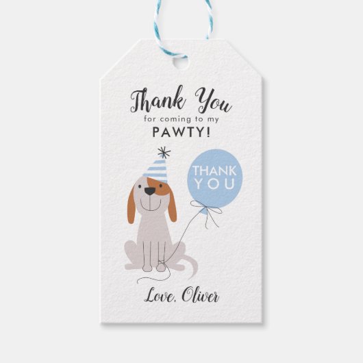 Puppy Hond Verjaardagsfeestje Blauw Favor Cadeaulabel (Voorkant)