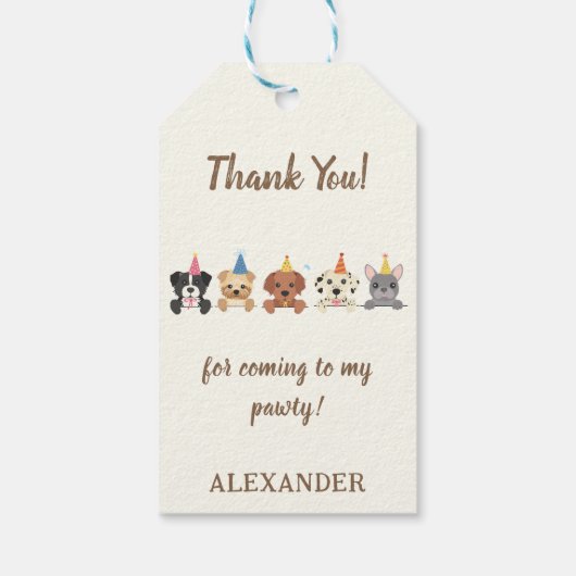 Puppy hond verjaardagsfeestje cadeaulabel (Achterkant)