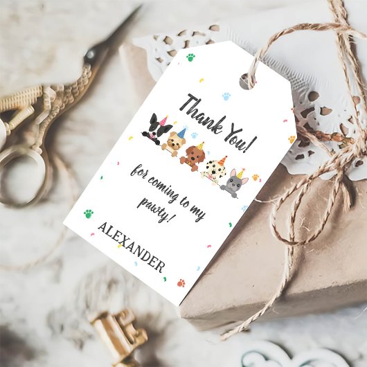 Puppy hond verjaardagsfeestje cadeaulabel