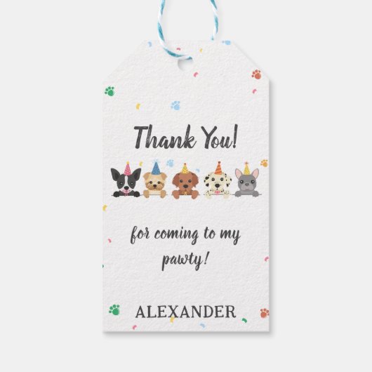 Puppy hond verjaardagsfeestje cadeaulabel (Achterkant)