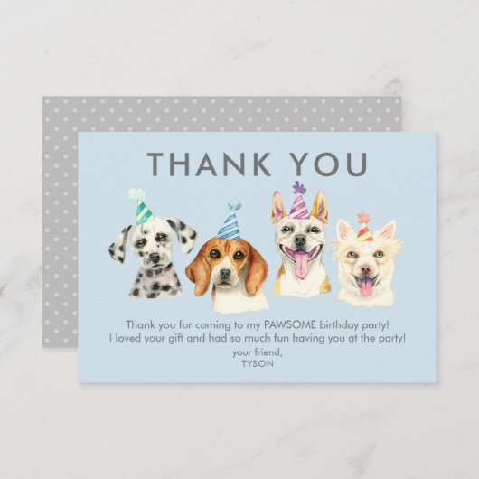 Puppy hond verjaardagsfeestje dank je bedankkaart (Voorkant / Achterkant)