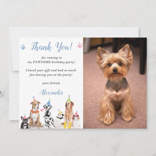Puppy hond verjaardagsfeestje dank je kaart foto (Voorkant)