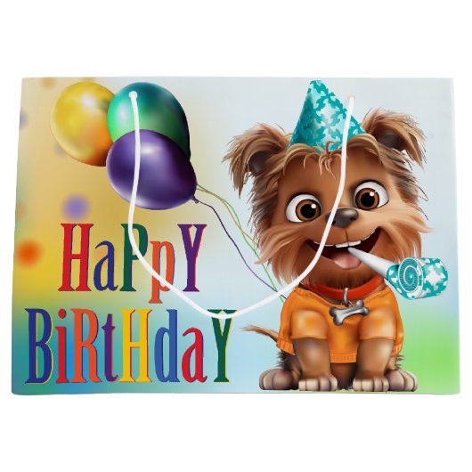 Puppy hond verjaardagsfeestje groot cadeauzakje (Voorkant)