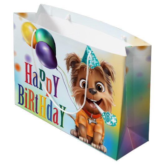 Puppy hond verjaardagsfeestje groot cadeauzakje (Achterkant Gekanteld)