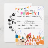 Puppy Hond Verjaardagsfeestje Puppy Paw-ty Uitnodi (Voorkant / Achterkant)
