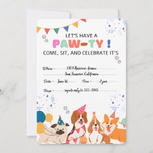 Puppy Hond Verjaardagsfeestje Puppy Paw-ty Uitnodi
