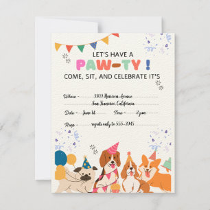 Puppy Hond Verjaardagsfeestje Puppy Paw-ty Uitnodi Aankondiging