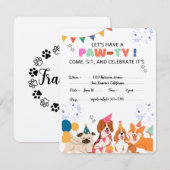 Puppy Hond Verjaardagsfeestje Puppy Paw-ty Uitnodi RSVP Kaartje (Voorkant / Achterkant)