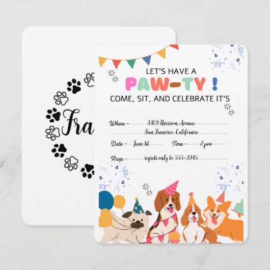 Puppy Hond Verjaardagsfeestje Puppy Paw-ty Uitnodi RSVP Kaartje (Voorkant / Achterkant)