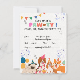 Puppy Hond Verjaardagsfeestje Puppy Paw-ty Uitnodi RSVP Kaartje