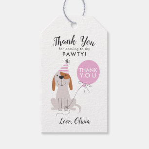 Puppy hond verjaardagsfeestje roze gunst cadeaulabel