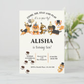 Puppy hond verjaardagsfeestje verjaardagsuitnodigi kaart (Staand voorkant)