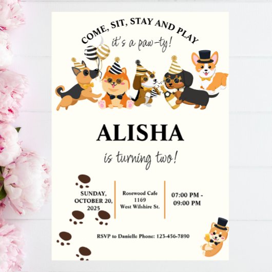 Puppy hond verjaardagsfeestje verjaardagsuitnodigi kaart