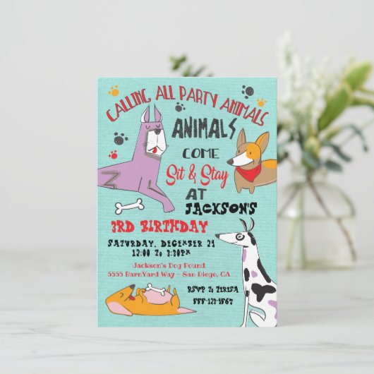 Puppy Hond Verjaardagsfeestuitnodiging Kaart (Staand voorkant)