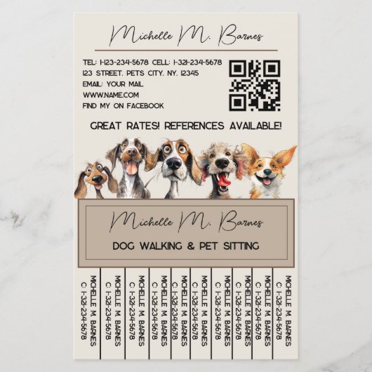 Puppy Hond Walker Sitter QR Code Modern Tearoff Flyer (Voorkant)