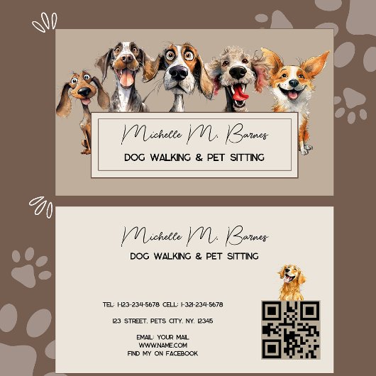 Puppy Hond Walker Sitter QR Code Modern Visitekaartje