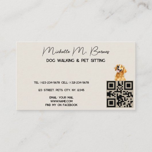 Puppy Hond Walker Sitter QR Code Modern Visitekaartje (Achterkant)