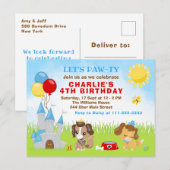 Puppy Honden Kasteel Blauwe Verjaardagsfeestje Ans Briefkaart (Voorkant / Achterkant)