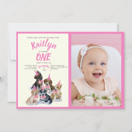 Puppy 🐶 Honden Thema Eerste Verjaardag Foto Kaart (Voorkant)