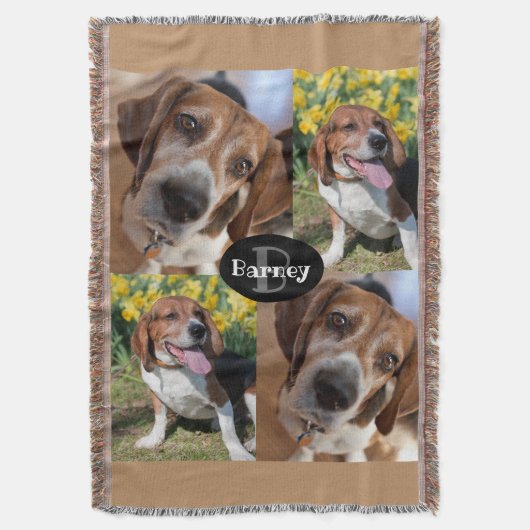 Puppy Hondenliefhebber 4 Foto's Naam & Monogram Cu Deken (Voorkant Verticaal)