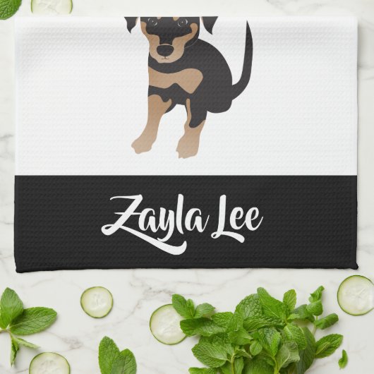 Puppy  hondennaam zwart wit bruin theedoek (Gevouwen)