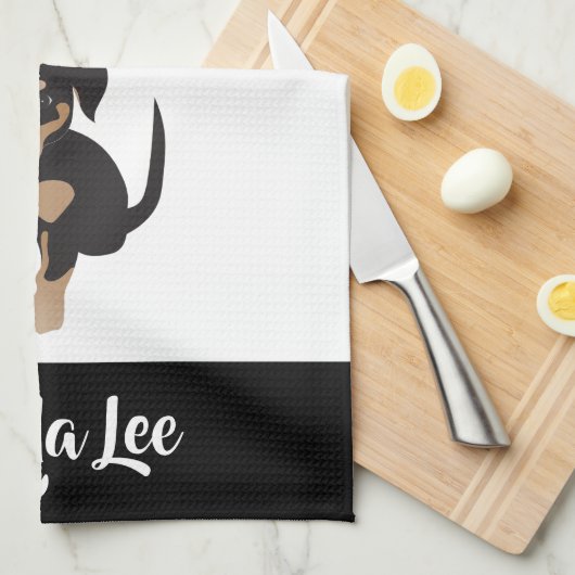 Puppy  hondennaam zwart wit bruin theedoek (Quarter Fold)