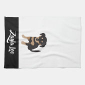 Puppy  hondennaam zwart wit bruin theedoek (Horizontaal)