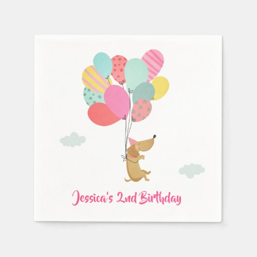 Puppy Hondenpapier Servetten Pawty Ballonnen Roze (Voorkant)